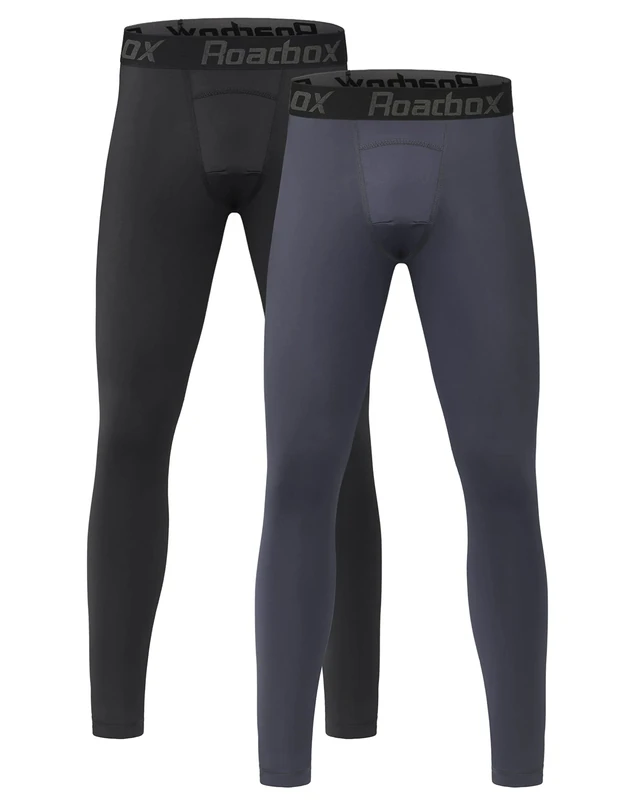 Roadbox 2er Pack Kompressionshose Kinder Jungen, Thermo Sport Leggings Lang für Fußball, Laufen, Ski, Atmungsaktiv, Schnell Trocknend