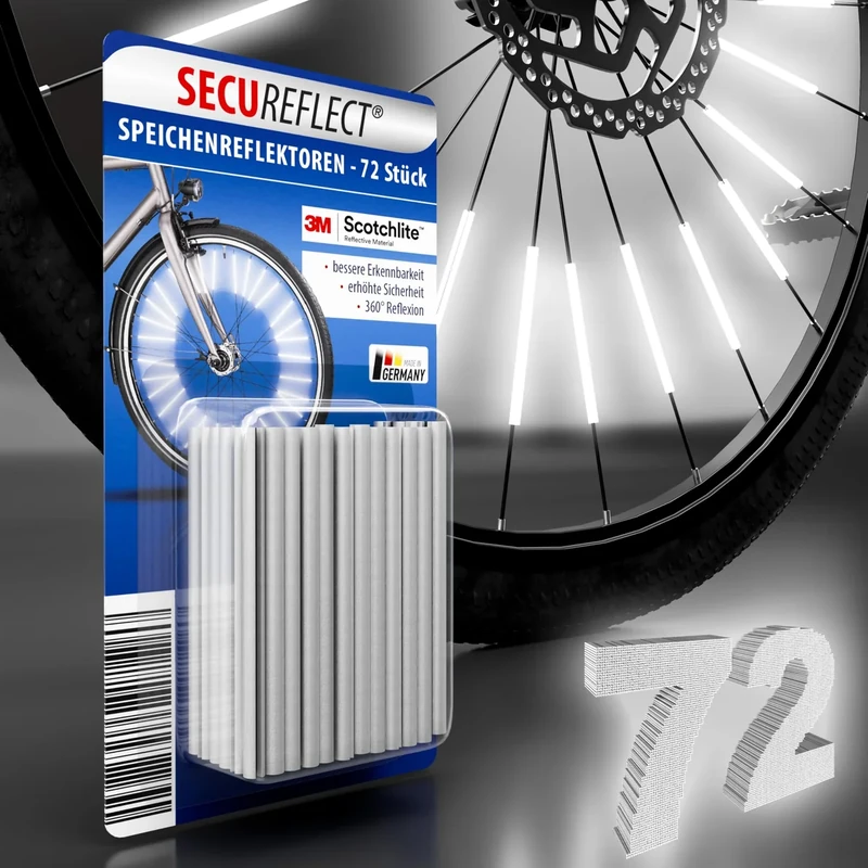 Secureflect Speichenreflektoren | Original 3M™-Scotchlite | StVZO-zugelassen | maximal sichtbar | erhöhte Fahrrad Sicherheit | 360° Reflexion – einfache Montage | alternative zu Katzenaugen (72 Clips)