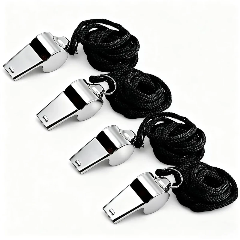 Yoezuo Edelstahl Pfeife, 4 Stück Sportpfeifen mit Schlüsselband, Trillerpfeife mit Verstellbarem und Entfernbar Lanyard für Schulsport, Fußball, Sportunterricht