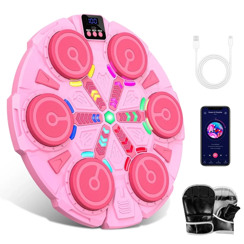 Music Boxing Machine für Kinder - LED Licht Elektronische Boxmaschine mit Bluetooth-Verbindung mit Boxhandschuhen, 5 Einstellbare Geschwindigkeiten, Mehrere Modi und Automatische Zählung, für Kinder