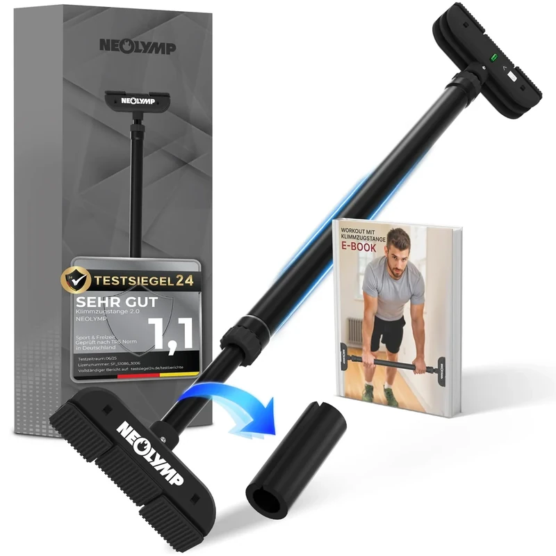 NEOLYMP Premium Klimmzugstange Türrahmen - Türreck mit einstellbarer Höhe, Breite & Tiefe 15–43 cm - Reckstange mit 150 kg Tragkraft - Pull-up Bar ohne Schrauben (Klimmzugstange Teleskop)