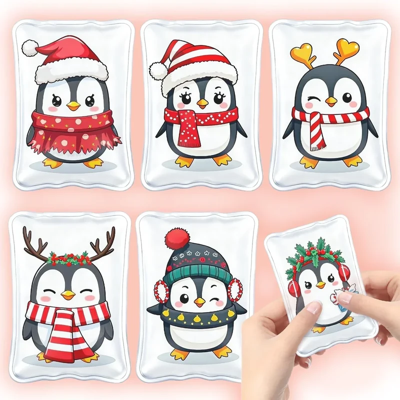 PlsMupn Handwärmer Kinder, 6 Taschenwärmer Wiederverwendbar Mit Süßen Winter-Pinguin-Motiven, Handwärmer Pinguin & Taschenwärmer Kinder für Kalte Tage, Wärmepads Hände & Hand Warmers für Unterwegs (B)