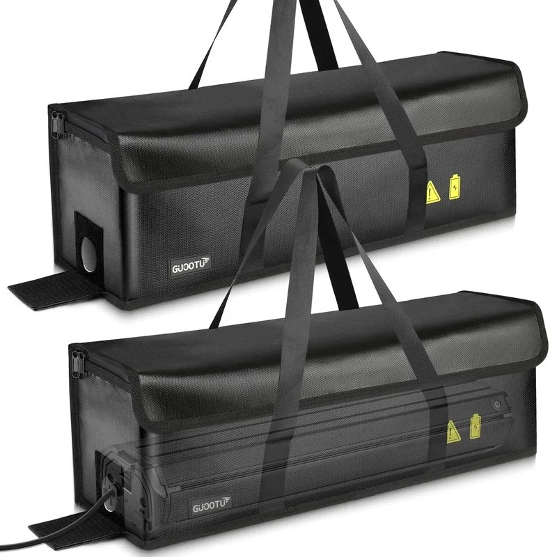 GUOOTU 2 Stück E-Bike Akkutaschen, Feuerfest bis 2300 °C, Wasserdicht, Explosionsgeschützt, 6 Lagen feuerfest, Lithium-Polymer-Sicherheitstaschen für Lagerung, Transport