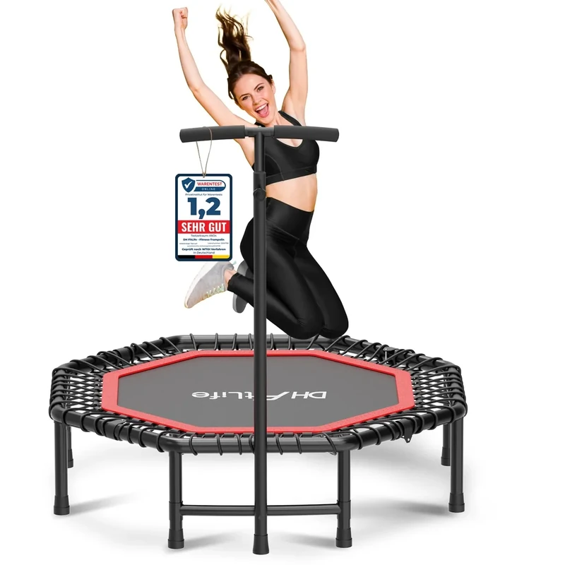 DH FitLife Fitness Indoor Trampolin klappbar ohne Installation | Ø121cm 48 Zoll Trampoline | Tragfähigkeit 150 KG | 3 verstellbare Handgriffstufen | Stabiler und leiser für Kinder u. Erwachsene