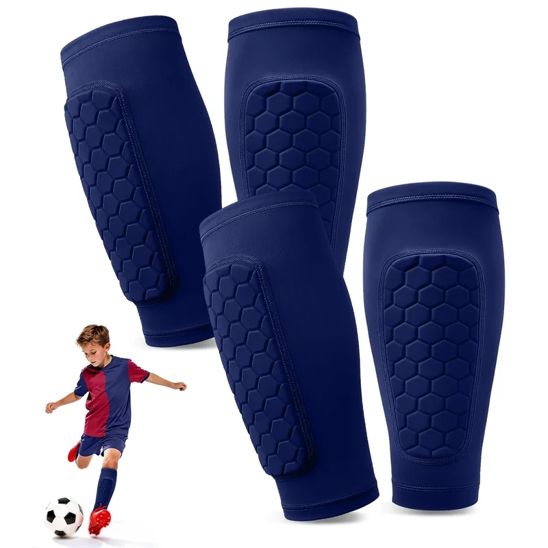 Pardofelis 2 Paar Schienbeinschoner Kinder Fussball, Schienbeinschoner Socken mit Wabenpads, Atmungsaktiv & rutschfest Wadenschutz, Sport Schienbeinschutz für Jungen und Mädchen, Dunkelblau S