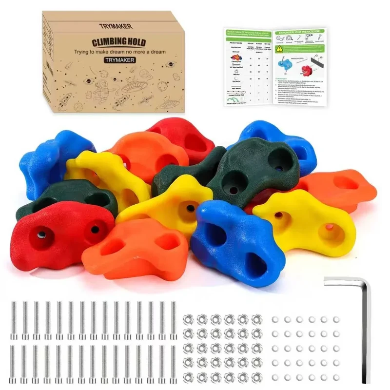 Trymaker Klettergriffe Kinder Outdoor, Kinder Klettersteine für Kletterwand, 15 Stück Kletterwandgriffe Set (Kleine Größe)