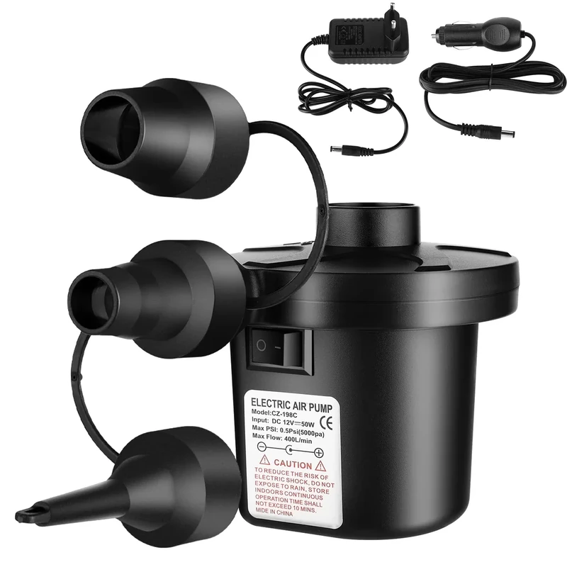 vvhippo Elektrische Luftpumpe, Luftpumpe für luftmatratze, 2 in 1 Inflate und Deflate Elektrische Pump mit 3 Luftdüse für aufblasbare Matratze,Luftmatratze Pool,Schwimmring für Haus und Auto