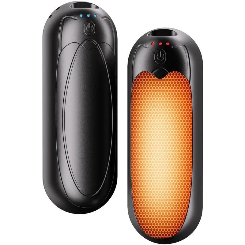 VOSFEEL Handwärmer Elektrisch 2er-Pack, Magnetische Handwärmer 3 Einstellbaren Heizmodi, Tragbare 6000mAh USB Wiederaufladbar Taschenwärmer Für Outdoor Camping Wandern (Schwarz, 9 * 4.5 * 11cm)