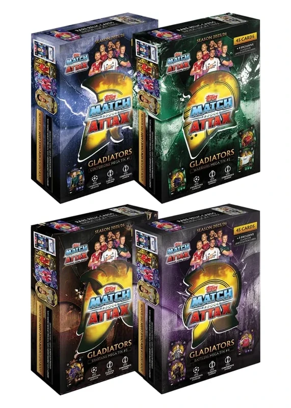 Topps UCC Match Attax 2025/26 - Mega Tin Bundle - enthält alle 4 Mega Tins der Match Attax 2025/26-Kollektion – Centurions, Warriors, Spartans und Battlers.