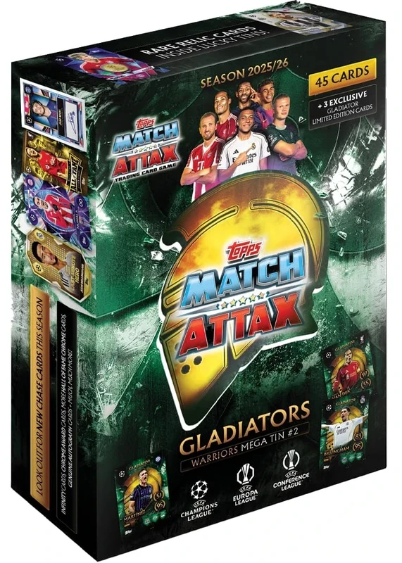 Topps UCC Match Attax 2025/26 - Mega Tin - Warriors - enthält 45 Match Attax Karten plus 3 exklusive Gladiators LE-Karten