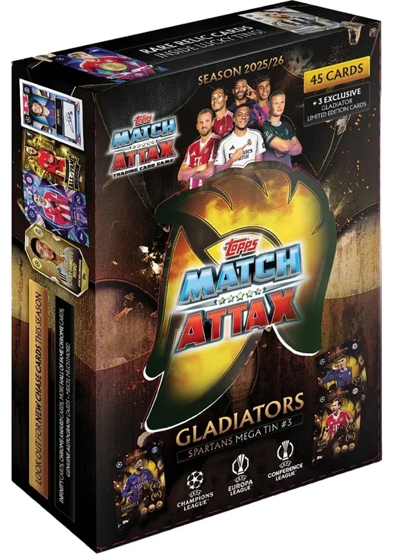 Topps UCC Match Attax 2025/26 - Mega Tin - Spartans - enthält 45 Match Attax Karten plus 3 exklusive Gladiators LE-Karten