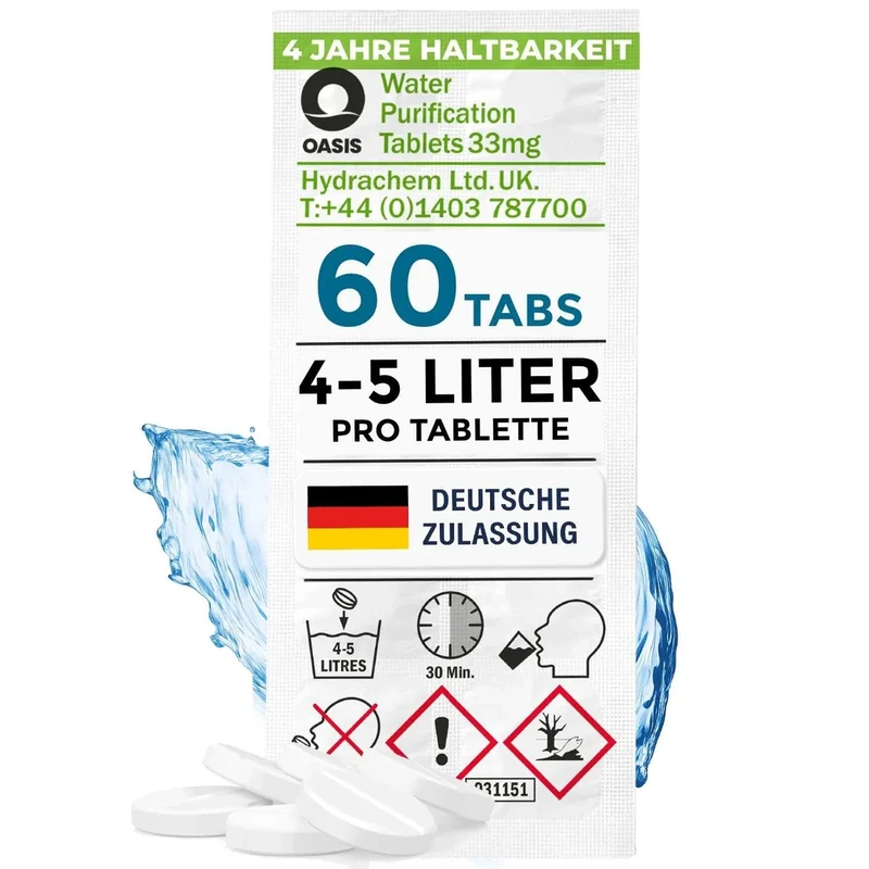 Wicked Chili Wasserreinigungstabletten (60 Trinkwasser Tabletten) Wasserentkeimung 4-5 Liter Wasseraufbereitung Wohnwagen Camping Wandern, Trinkwasseraufbereitung Reiseapotheke, Notfall Ausrüstung