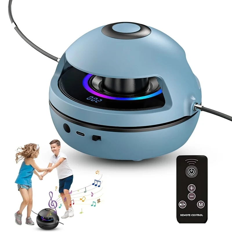 Kinder Smartes Springseil, Automatisches Elektronisches Springseil mit Fernbedienung, 10 Stufen Geschwindigkeit, LED Display Zähler, Bluetooth Musik, Trainingsgerät für Kinder und Erwachsene (Blau)