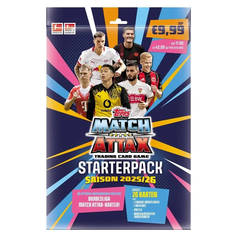 Match Attax Bundesliga Sammelkarten 2025/26 | 1x STARTERPACK | Sammelset mit 27 Karten inkl. 2 Limited Edition Karten, Magazin, Mappe & Spielfeld | Fußball Trading Cards