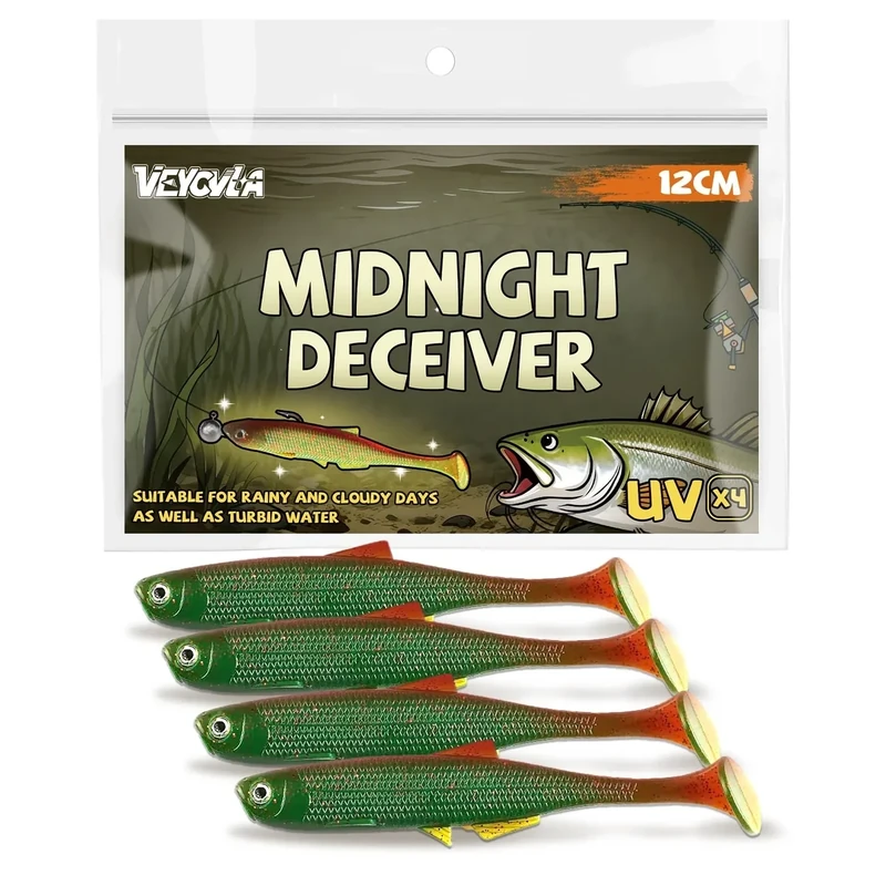VEYCVLA Fishing Gummifische Zander barsch 12 cm 4 Stück Gummiköder Zander-Angeln-Softbait Angelköder,Gummi Fische Gummifisch Set Zander-Gummifisch Zander Köder