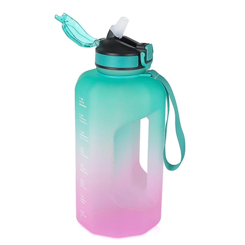 GLEKGLEK 2.2 Liter Trinkflasche mit Strohhalm, BPA Freie Große Wasserflasche Auslaufsichere für Fitnessstudio, Outdoor (Grün Rosa)