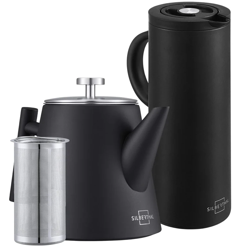 SILBERTHAL Thermo Teekannen 2er Set mit Isolierkanne 1 Liter 2er Set - aus Edelstahl & doppelwandig - Ideales Geschenkset für Winterzeit