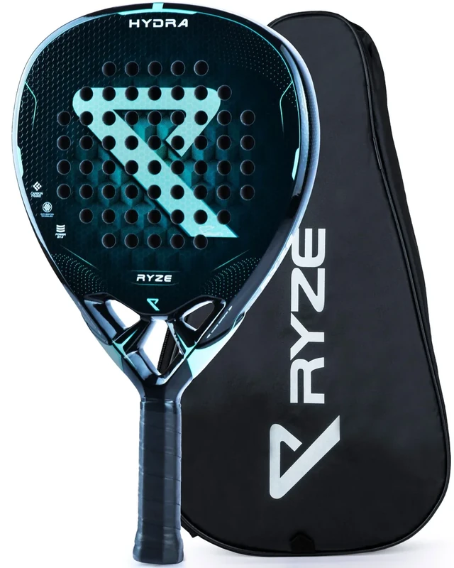 RYZE Hydra Padel Schläger aus 100% Kohlefaser - Maximale Power, Kontrolle & Präzision - 365g mit EVA-18 Schaum - Unisex Padelschläger für Männer & Frauen - Padel Racket Set mit kostenloser Hülle
