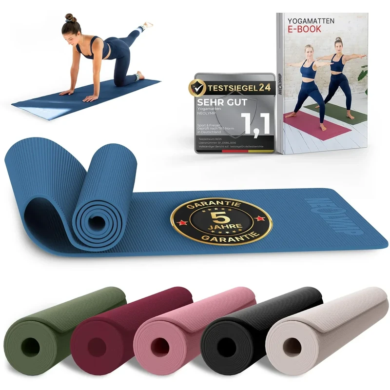 NEOLYMP Yogamatte rutschfest & gelenkschonend – Gelenkschonende Gymnastikmatte & Fitnessmatte für Zuhause – 183x61cm Trainingsmatte aus PVC – Sportmatte für Yoga, Pilates, Workout (Indigoblau)
