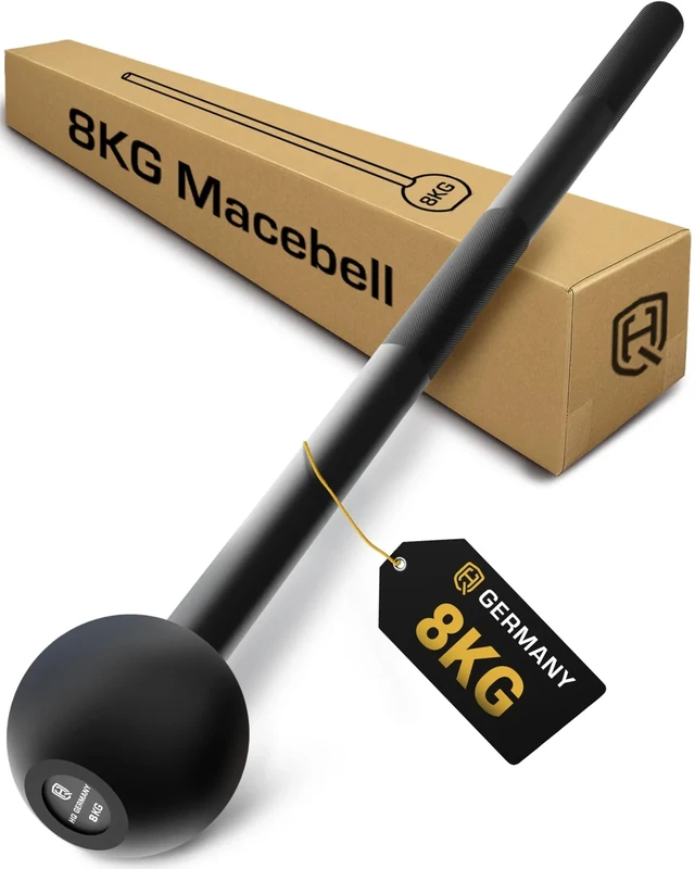 HQ Germany® Macebell [2-10kg] - 100% Stahl, ±200g Gewichtstoleranz - Pulverbeschichtete Mace Bell, Gada, Indian Clubbell, Club, Steel Mace - Macebell 8kg