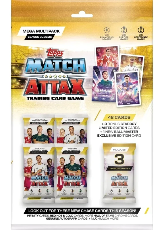 Topps UCC Match Attax 2025/26 - Mega Multipack - enthält 48 Match Attax-Karten Plus 3 zufällige Star Boy Les und eine zufällige Ball Master LE-Karte.