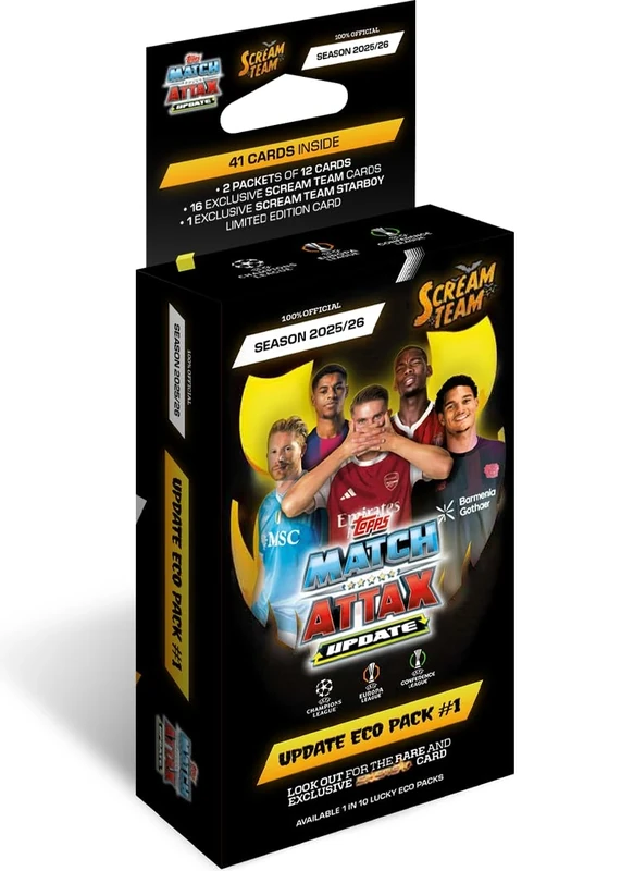 Topps UCC Match Attax 2025/26 - Update Eco Pack #1 - Scream Team - enthält 41 Karten, darunter 16 Exklusive Scream Team-Karten und einen Starboy LE.