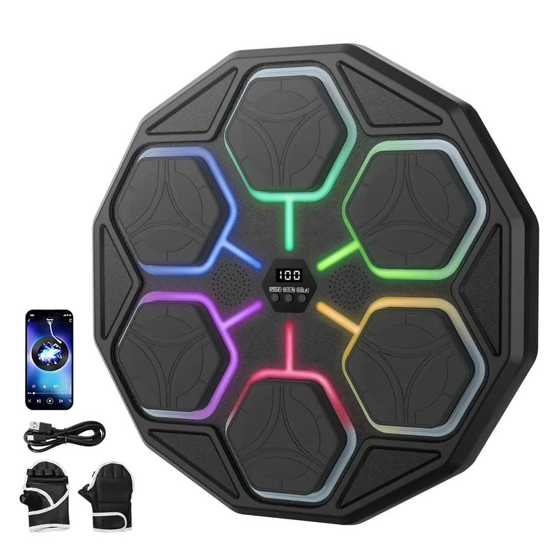 Music Boxing Machine, Elektronische Boxmaschine mit Musik, Bluetooth, 11 Geschwindigkeits, 3 Trainingsmodi, Zählmodus, Geschenk Für Erwachsene und Kinder