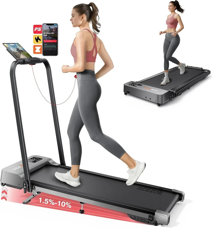 6 in 1 laufband für zuhause klappbar,Walking Pad mit Steigung 10% in 3 Stufen und Griff, Treadmill für Zuhause/Büro mit LED-Anzeige, Bis 135kg Belastbar,Fernbedienung und App,Keine Installation