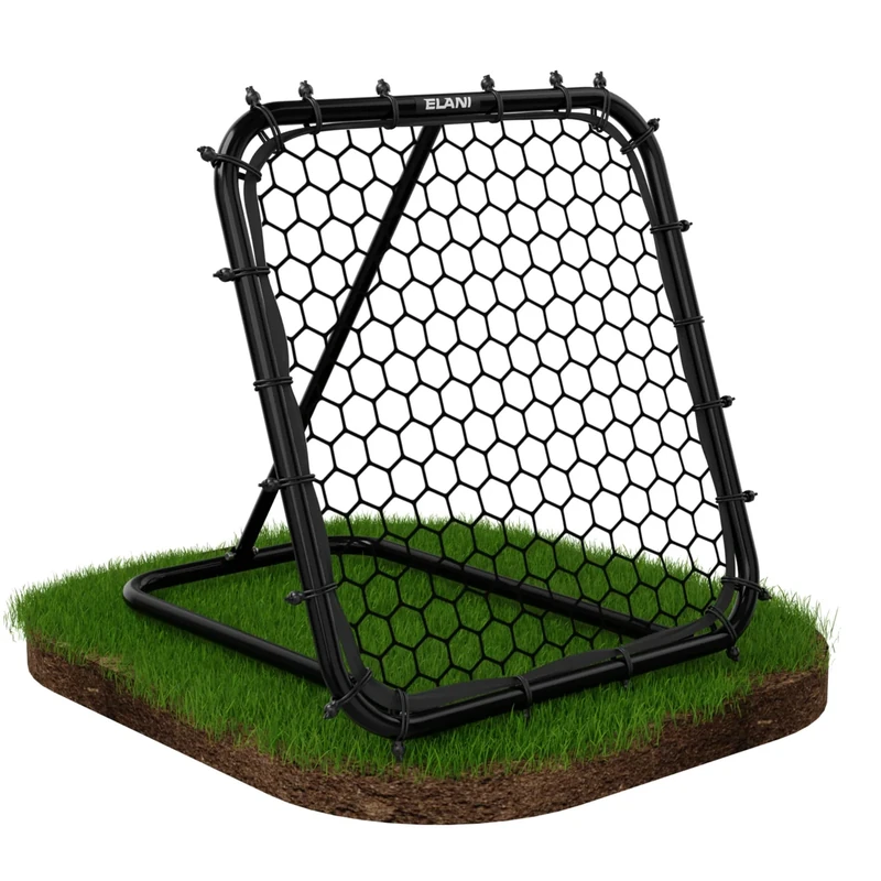 ELANI - Rebounder für Fußball 84x84cm mit einstellbarem Winkel & 4 Heringen - Fussball Rebounder mit stabilem Rahmen - Tornetz - auch für Handball & Volleyball - Fußball Trainingszubehör
