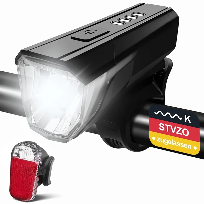 Tekwet LED Fahrradlicht Set, 100LUX StVZO Fahrrad Licht USB Aufladbar, Wasserdicht Fahrradbeleuchtung Fahrradlicht Vorne Fahrradlampenset mit Frontlichter & Rücklicht Bike Light