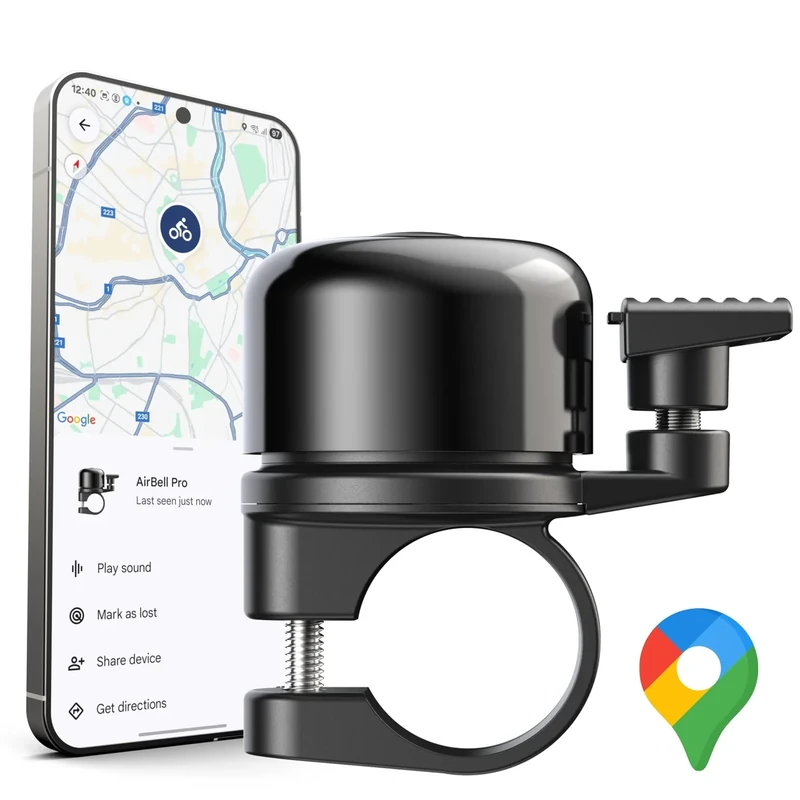 AirBell Pro für Android - Fahrradklingel mit integriertem Tracker, kompatibel mit Google Mein Gerät Finden Netzwerk (22.2mm Standard Lenker)