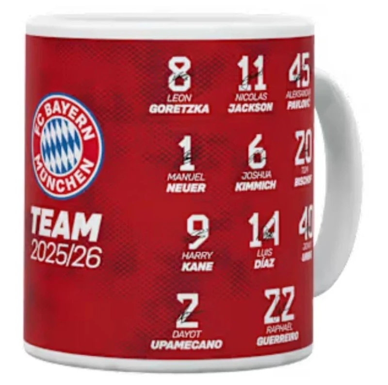 FC Bayern München I Tasse Signature 2025-26I Rot I 0,3 l Gedruckte Unterschriften der Spieler