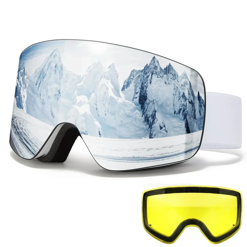 Skibrille OTG für Unisex,YH227 Snowboard Brille mit Anti-Rutsch Kopfband UV-Schutz Anti-Nebel,Ski Goggles Vollständig Plattiertes REVO Einstellbare,Skibrillen für Skifahren (10-Silber/Weiß+Linse )