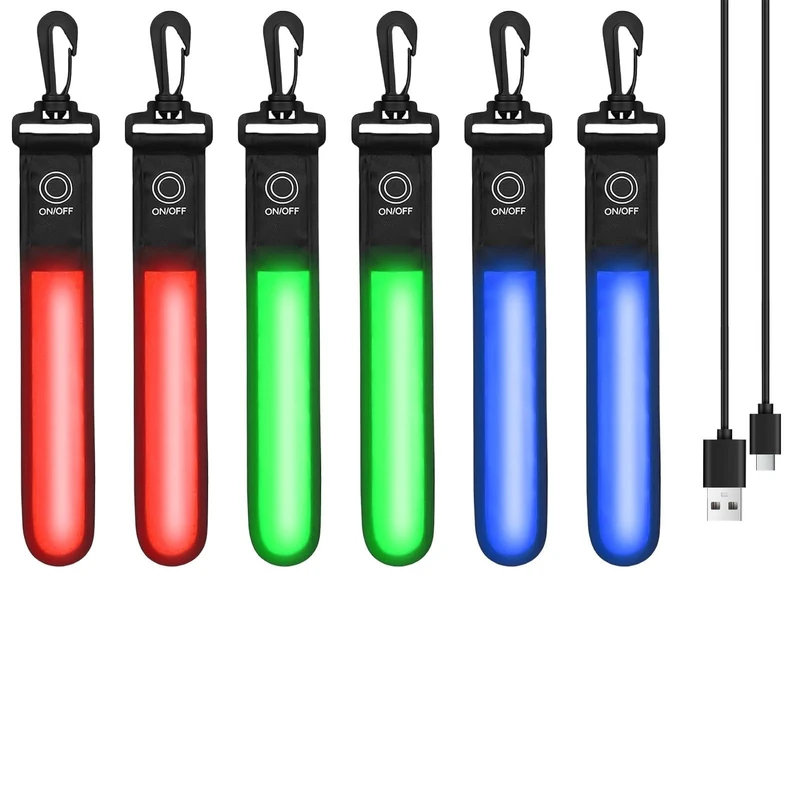 6 Stück LED Blinklicht Schulranzen, 3 Modi USB Aufladbar Reflektierende Anhänger, Sicherheitslicht Blinklicht Schulranzen Kinder, Wasserdichte Reflektor Anhänger für Schulranzen (Grün+Blau+Rot)