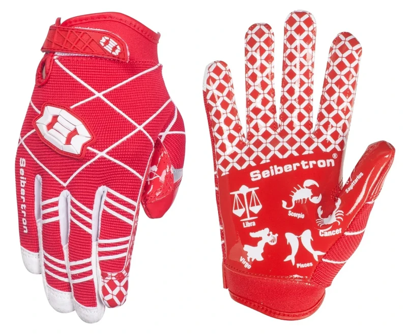 Seibertron Pro 3.0 12 Konstellation Elite Ultra-Stick Sports Receiver/Empfänger Handschuhe American Football Gloves Adult Size (Red, L)