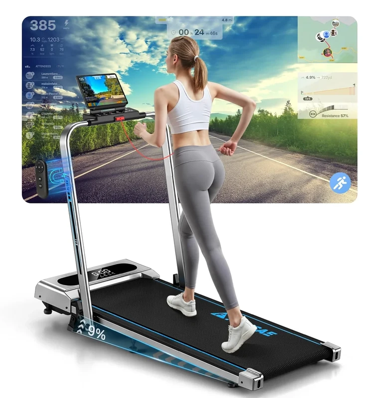 FOUSAE Laufband für Zuhause, 5 in 1 Walking Pad, 12km/h Klappbar Laufband mit 9% Steigung, 2.75HP Walking Machine & Büro mit LED-Anzeige, Fernbedienung und App, Bis 160 kg, Keine Installation