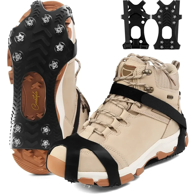 Ceestyle Steigeisen für Bergschuhe mit 11 Zähne Verdickte Schuhkrallen aus Edelstahl Anti-Rutsch Schuhspikes für Wandern Trail Running Trekking Winter Outdoor
