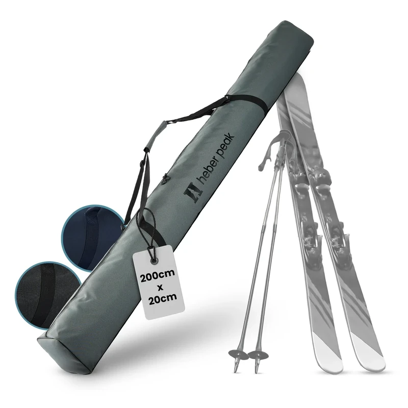 Heber Peak – Skitasche wasserfest CedarHe. Ski Bag Basic – Skisack 200 cm für 1 Paar Ski & Stöcke – Skihülle robust & wetterfest, mit Zwei-Wege-Reißverschluss & gepolstertem Tragegriff