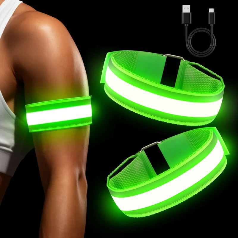 2 Stück Reflektorband, LED Armband Aufladbar, 3 Beleuchtungsmodi, leucht USB Armbänder Lichtband, Reflective Leucht Armbänder Leuchtarmband, Nacht Sicherheitslicht für Joggen, Radfahren, Hundewandern