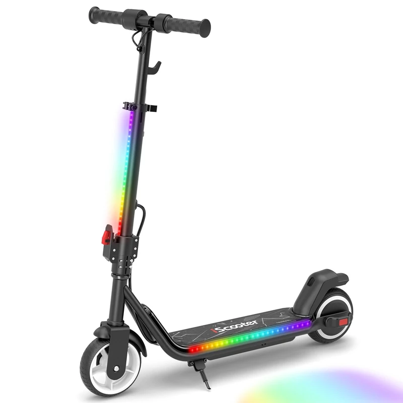 iScooter E Scooter Kinder 8-14 Jahre, 250W Peak Motor, 8/13/19km/h, 60Min Fahrzeit bis zu 15km, Faltbar & Verstellbare Höhe 90-102 cm, Faltbar E-Roller Kinder mit 6.5" Reifen, Bunte Regenbogenlichter