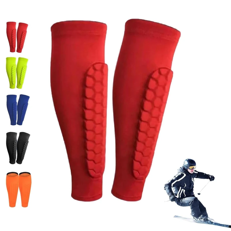 1 Paar Schienbeinschoner Ski, Atmungsaktiv & rutschfest, Anti-Rutsch-Silikonstreifen & 360° Stabilität, für Heranwachsende & Erwachsene (Rot, M)