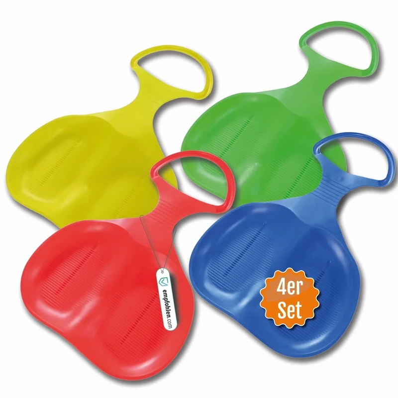 Active Peak® 2er Set Po-Rutscher Schlitten mit Griff Poporutscher Rodel Bob Schneerutscher für Kinder & Erwachsene; Ultraleicht Rutschteller Bobscheibe Snow Bob (4 Stück: Rot, Blau, Gelb, Grün)