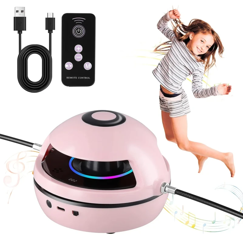 Elektronische Springseil Maschine mit Zähler für Kinder, Smart Jump Rope Machine mit Fernbedienung 1-10 Geschwindigkeitsstufen, LED-Bildschirm, Bluetooth Musik, Farblicht, Skipzone Seilspringen Kinder