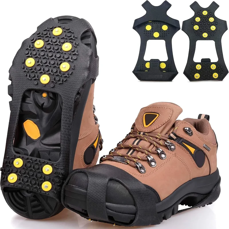 Spikes für Schuhe Winter mit 10 Anti Rutsch Spikes, Schuhspikes Anzuziehen Einfach AnSchuhen, Geeignet Zum Wandern, Wandern, Eisfischen, Schnee, EIS Usw. Winterliche Outdoor AktivitäTen (XL:45-48)