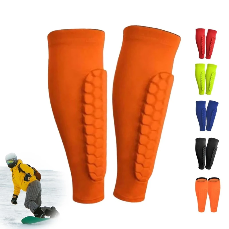 1 Paar Schienbeinschoner, Atmungsaktiv & rutschfest, Anti-Rutsch-Silikonstreifen & 360° Stabilität, für Kinder und Aldult (Orange, XS)