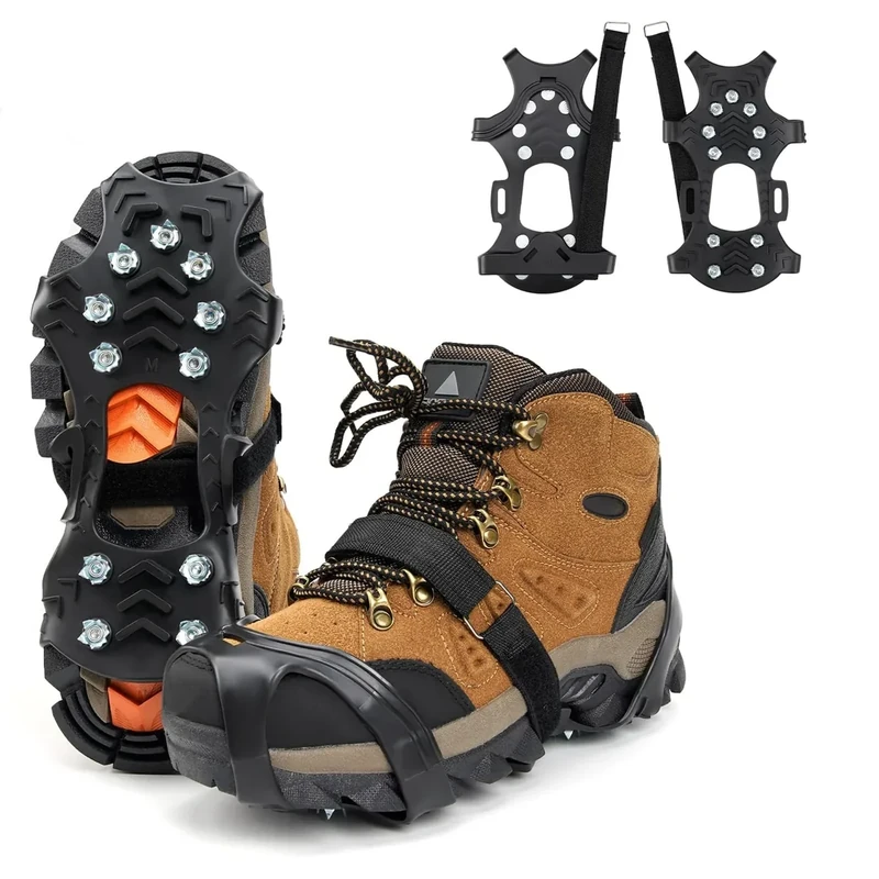 Schuhspikes Anti-Rutsch mit 11 Edelstahl Zähnen – Steigeisen Grödel für Schuhe & Stiefel, Ice Grips Eisspikes Schneeketten Schuhkrallen, rutschfeste Spikes für Wandern, Trekking & Winter Outdoor (XL)