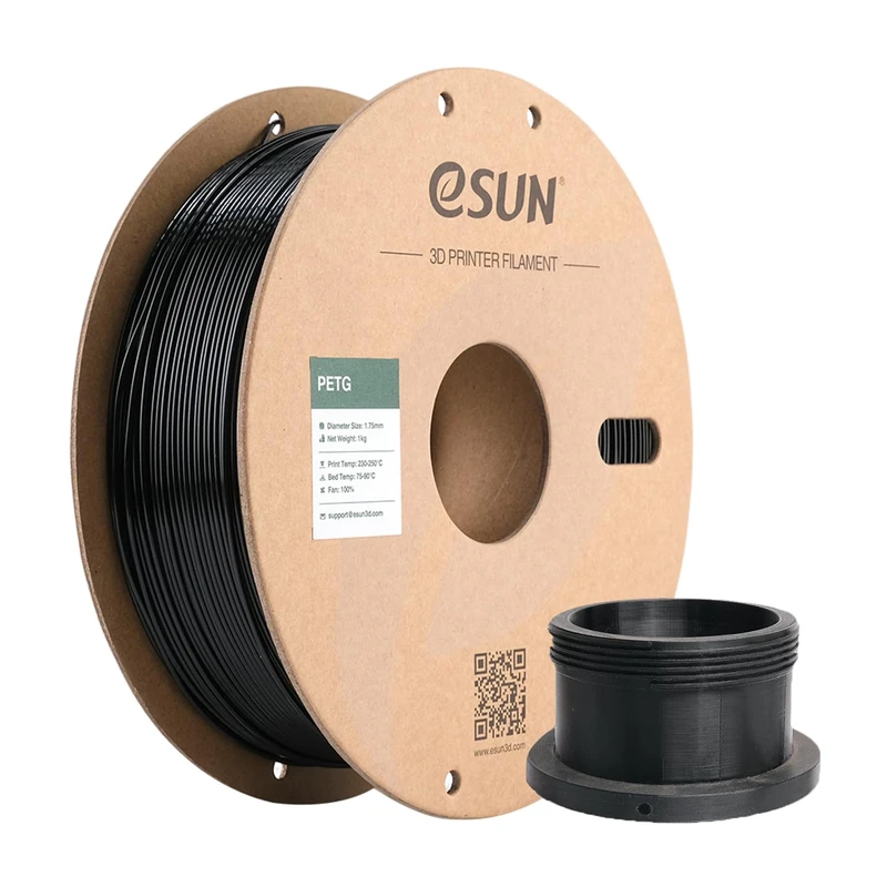 eSUN PETG Filament 1.75mm, Imprimante 3D Filament PETG, Précision Dimensionnelle +/- 0.05mm, 1KG Bobine (2.2 LBS) Filament d'impression 3D pour Imprimante 3D, Noir Solide