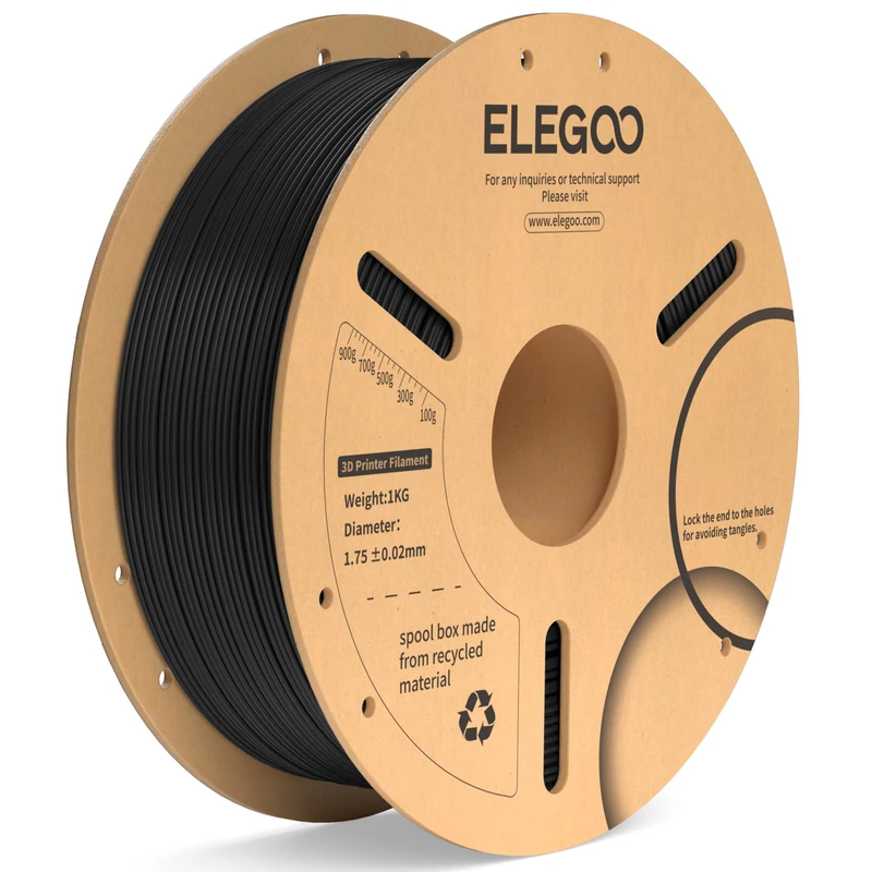 ELEGOO Filament PLA+ 1.75mm Noir 1KG, Filament pour Imprimante 3D Précision Dimensionnelle +/- 0.02mm Bobine de Carton Filament d'Impression 3D Convient à la plupart des Imprimantes 3D FDM