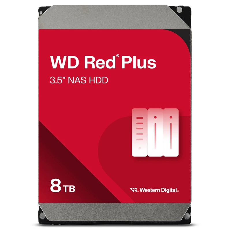 WD Red Plus 8 To NAS Disque Dur Interne 3,5" - 5640 RPM Classe, SATA 6Gb/s, CMR, Cache de 128 Mo