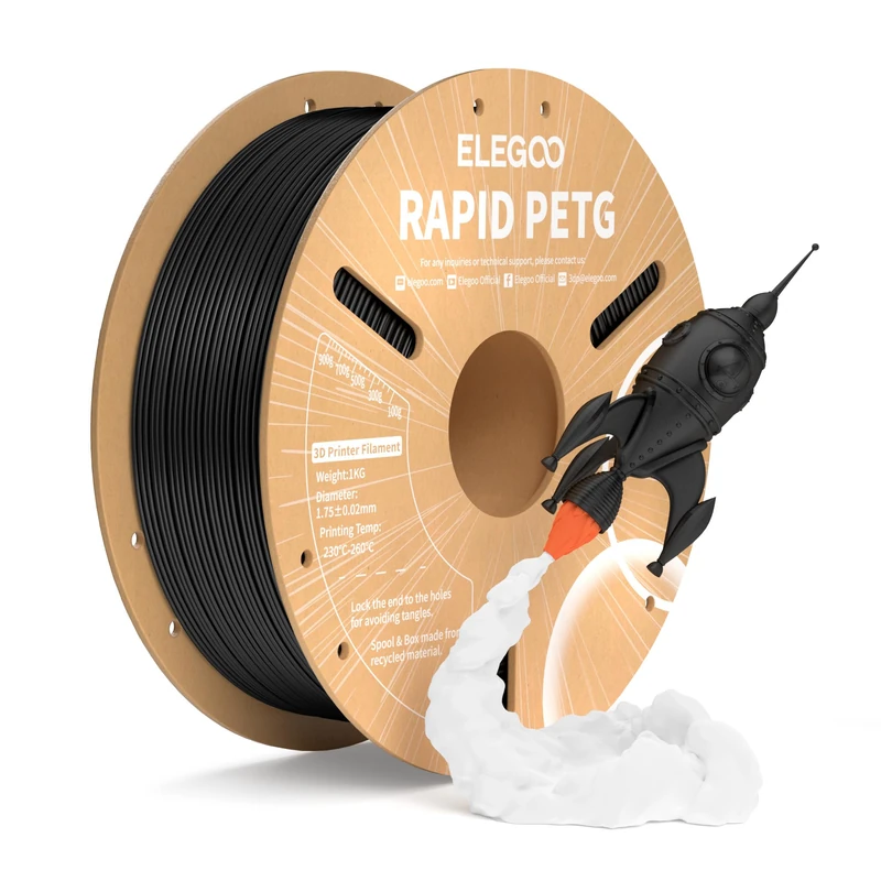 ELEGOO Rapid PETG Filament 1.75mm Noir 1KG, Filament pour Imprimante 3D Haute Vitesse 30-600mm/s, Précision Dimensionnelle +/- 0.02 mm, Bobine de 1kg en Carton (2.2lbs) Pour des Imprimantes 3D FDM